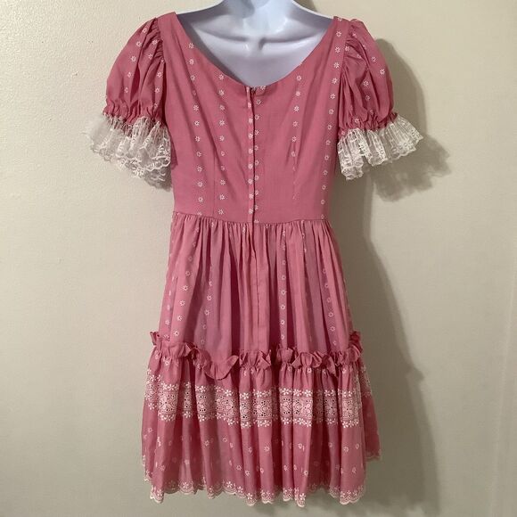 Vintage Pink Fairy Cottagecore Western Handmade Babydoll Fairy Puff Sleeve Dress - Picture 8 of 10